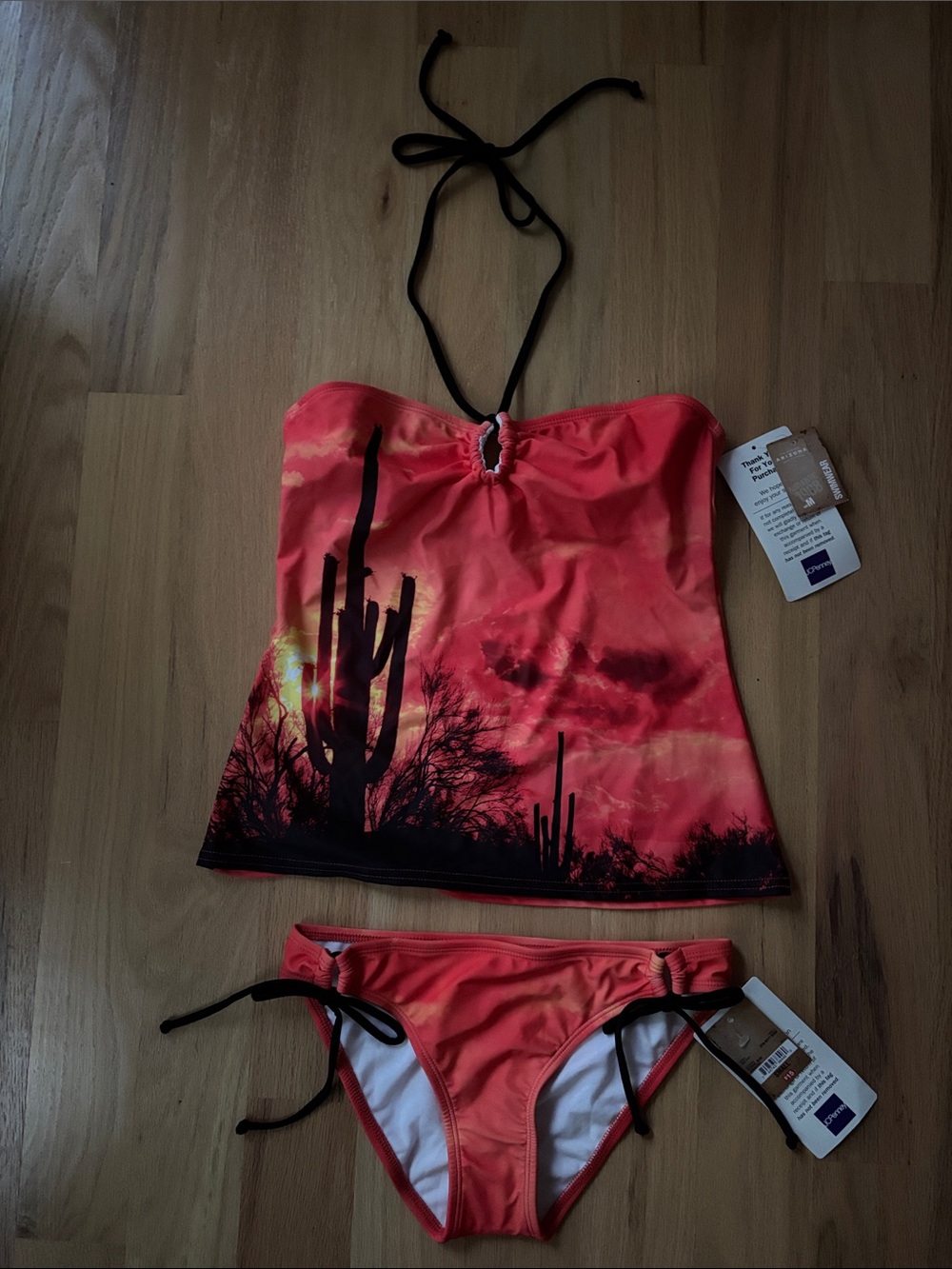 jcpenney Coral Desert Print Tankini with Black Accents